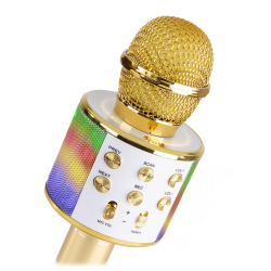 KM15G karaoke mikrofonas su garsiakalbiu ir led apšvietimu BT/MP3 LED Gold