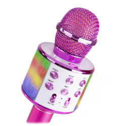 KM15P karaoke mikrofonas su garsiakalbiu ir led apšvietimu BT/MP3 LED Pink