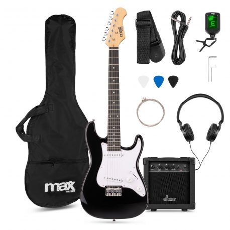MAX GigKit Junior vaikiška elektrinė gitara, 3/4 dydžio, juoda, komplektas