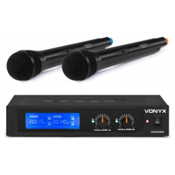 Vonyx WM522 VHF 2-kanalų bevielių mikrofonų komplektas su 2 rankiniais mikrofonais