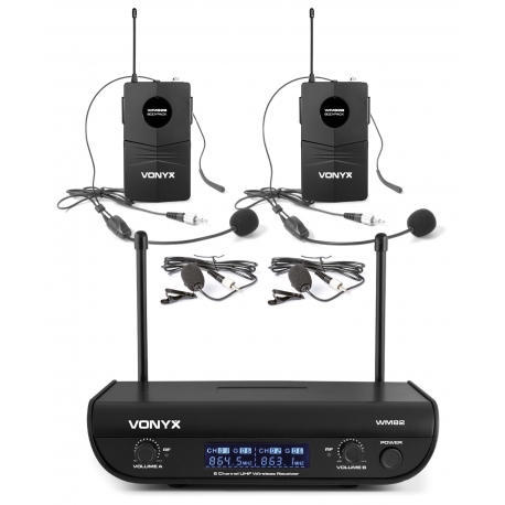 VONYX WM82 Digital UHF 2-Channel Wireless Microphone Set with 2 Bodypacks