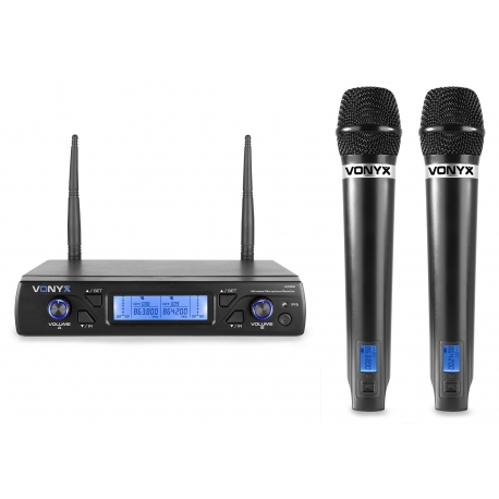 VONYX WM62 Wireless Microphone UHF 16Ch with 2 Handheld Microphones