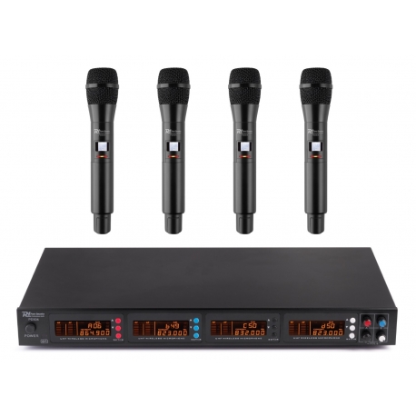 PD504H 4x 50-kanalų UHF bevielių mikrofonų komplektas su 4 rankiniais mikrofonais